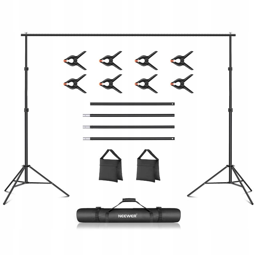 Set Atelier Držák Pozadí 3x2,1 m Stativ Belka 8x Klips Taška Neewer
