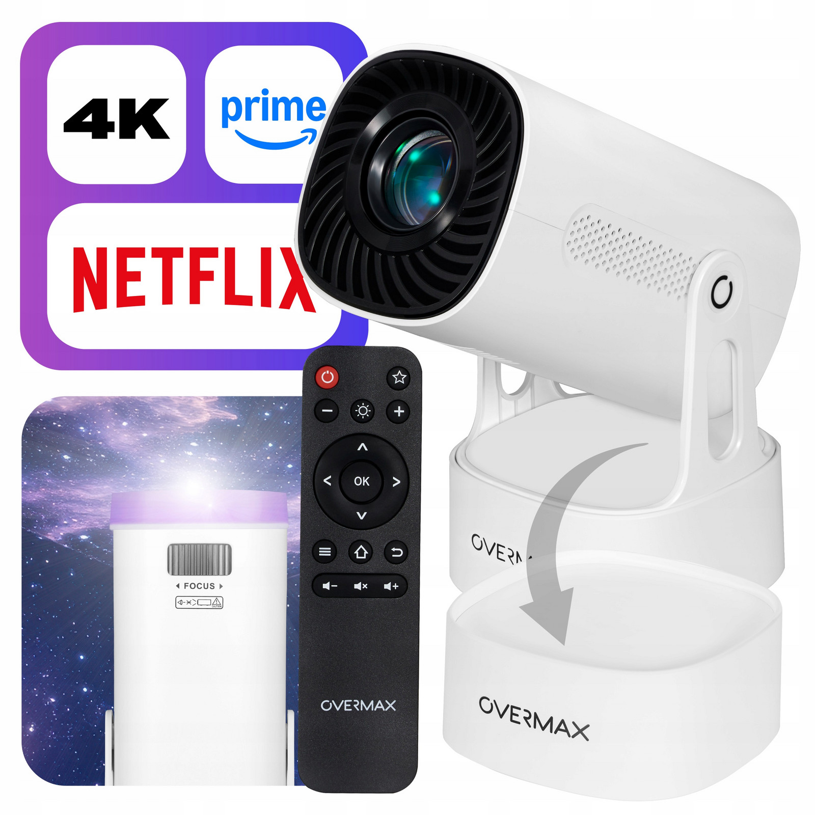 Projektor Akumulátor Projektor Hvězd Bezpřevodový 4K Mobilní Smart Tv +hdmi