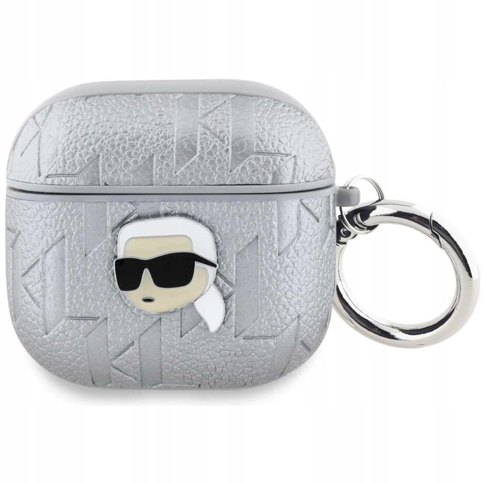 Pouzdro Pro Airpods 4 Karl Lagerfeld Monogram Karl Head Stříbrné
