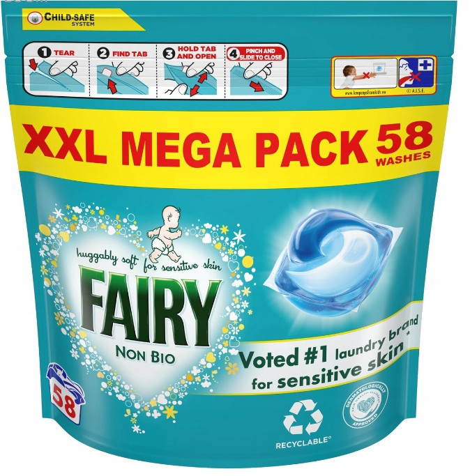 Fairy Non Bio Sensitive Pods Kapsle Na Praní 58 Kusů pro miminka