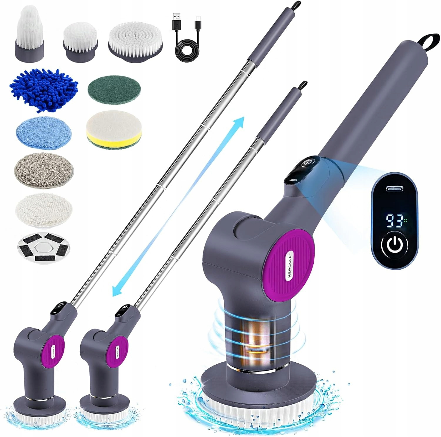 Prémiový Elektrický Kartáč 9 Led Hlavic 2000mAh Usb Nastavitelná Délka