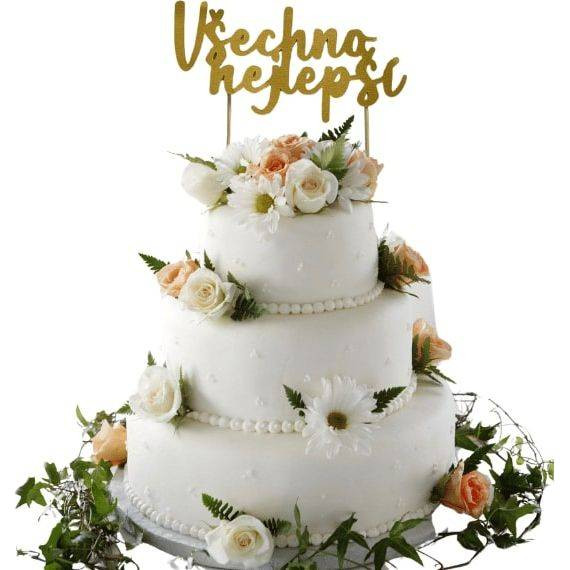 Zapichovací dekorace na dort zlatá Všechno nejlepší - dortis