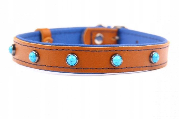 Obojek kůže Premium Křišťál Hnědá/Modrá