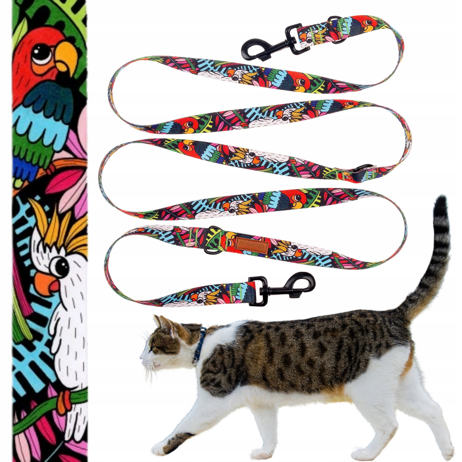 Vodítko Přepínací nastavitelné pro kočky kočičky 3 metry 1,5 cm uKory S Ptáčky