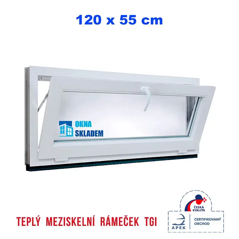 Plastové okno | 120x55 cm (1200x550 mm) | Bílé | Sklopné | Teplý meziskelní rámeček