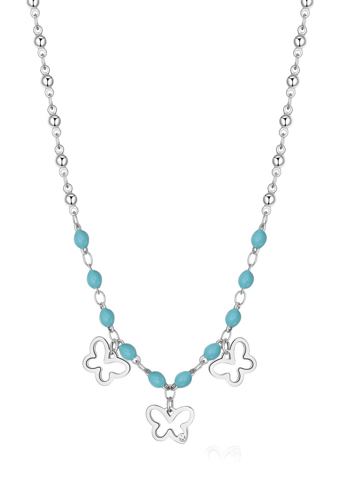 S'Agapõ Korálkový náhrdelník z oceli Motýlci Vibes SVB19