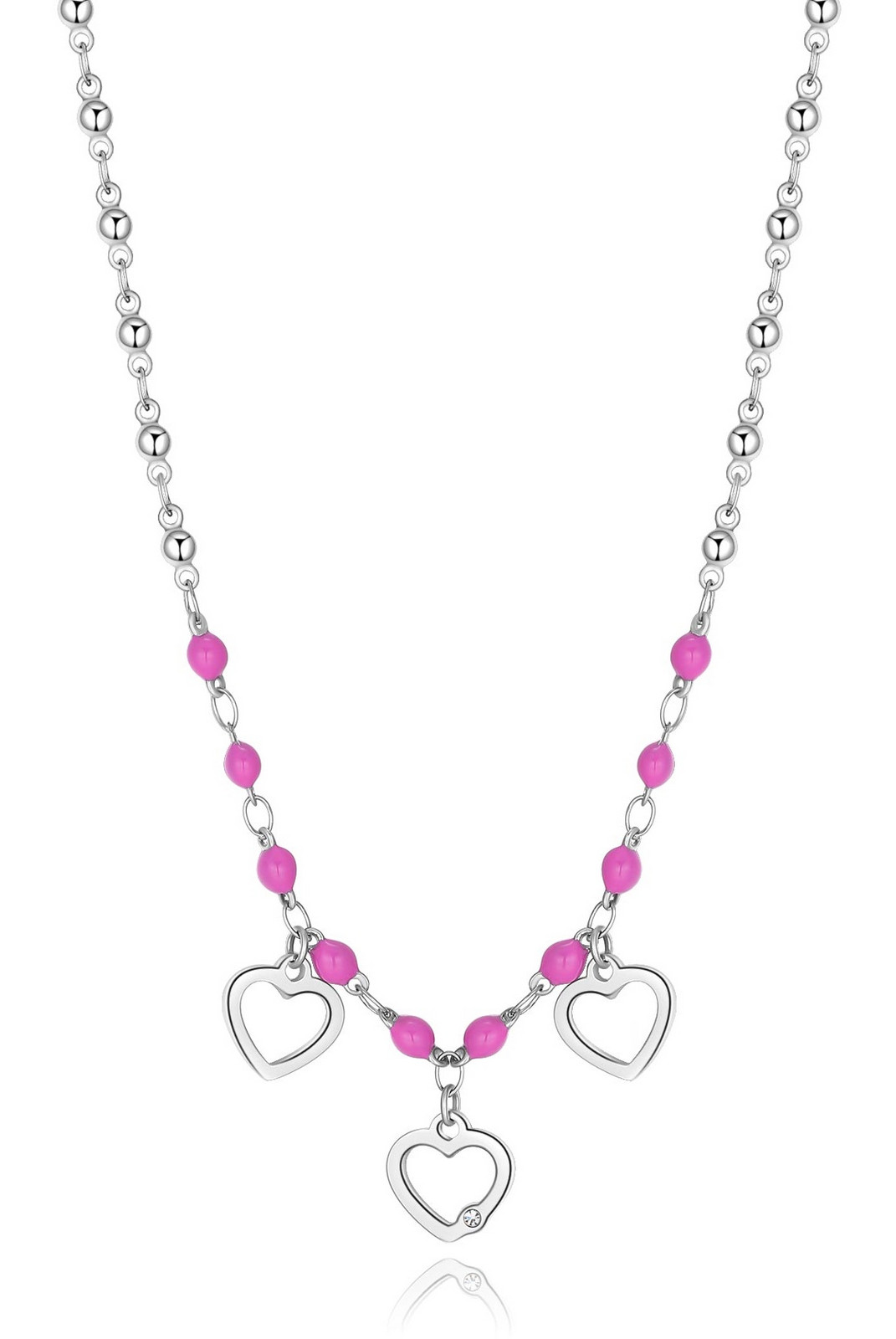 S'Agapõ Korálkový náhrdelník z oceli Srdíčka Vibes SVB10