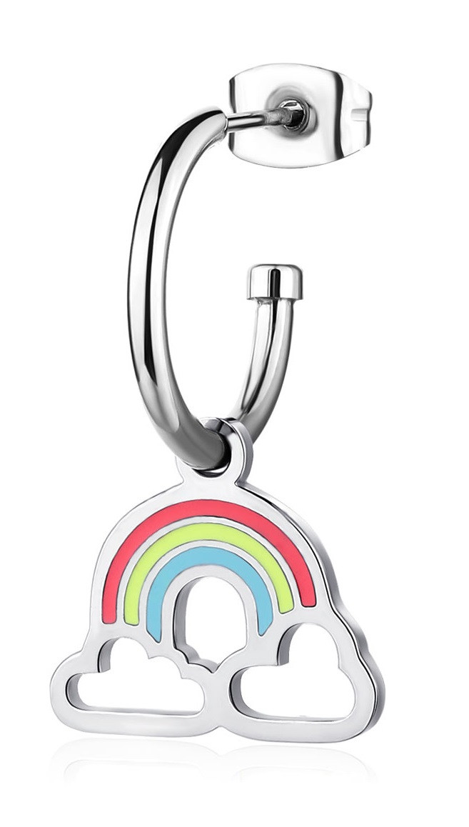 S'Agapõ Ocelová single náušnice s duhou Smile SSM021