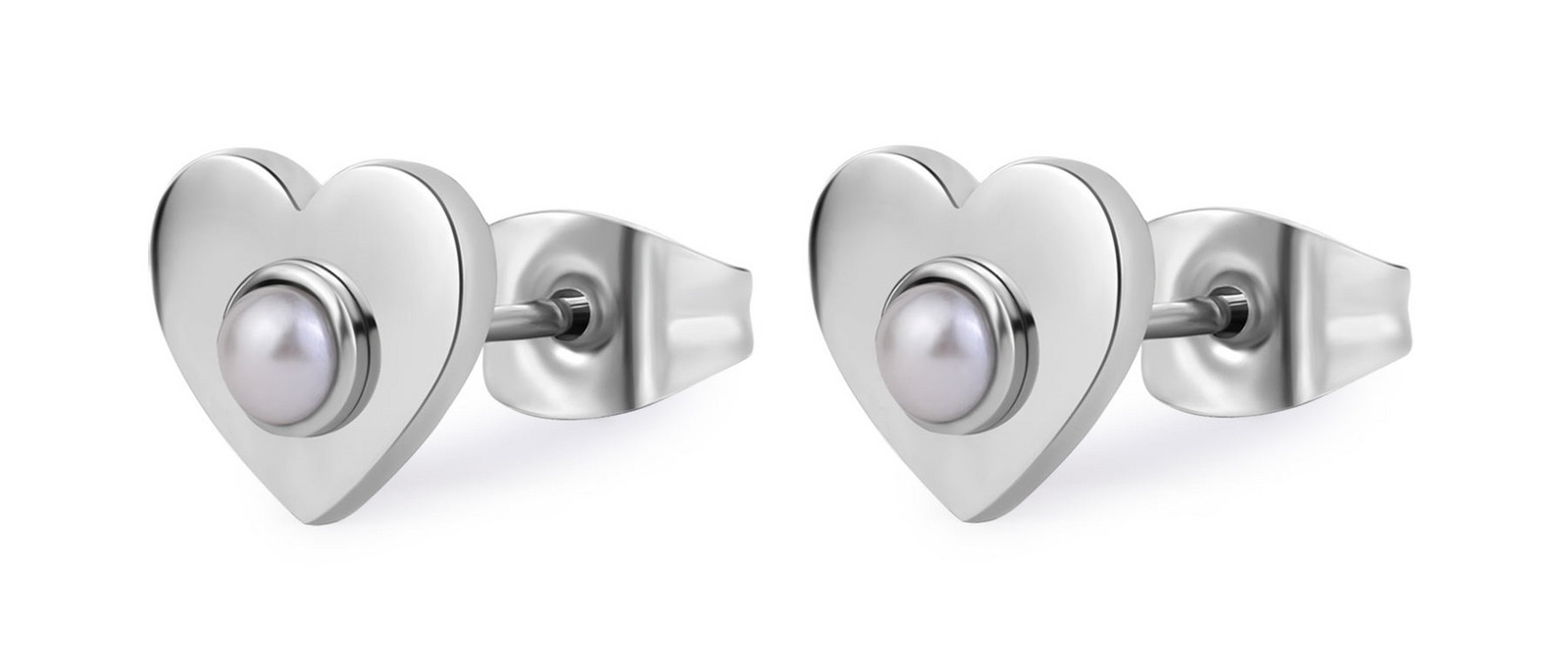 S'Agapõ Ocelové náušnice Srdíčka s perlami Message SSG35