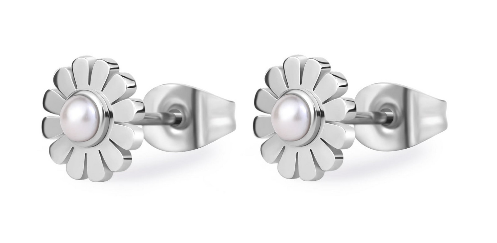 S'Agapõ Ocelové náušnice Kytičky s perlami Message SSG34