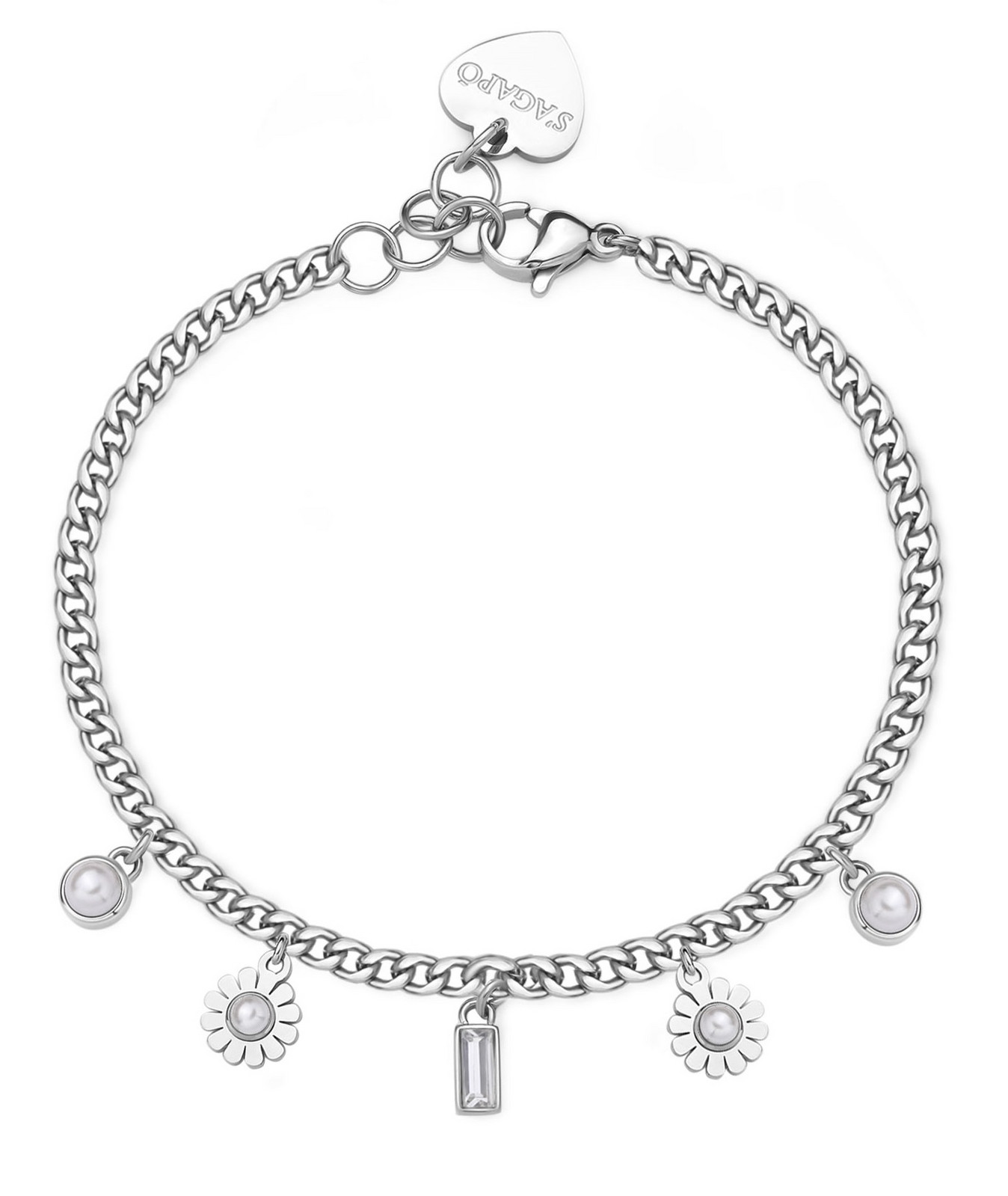 S'Agapõ Slušivý ocelový náramek s přívěsky Message SSG31