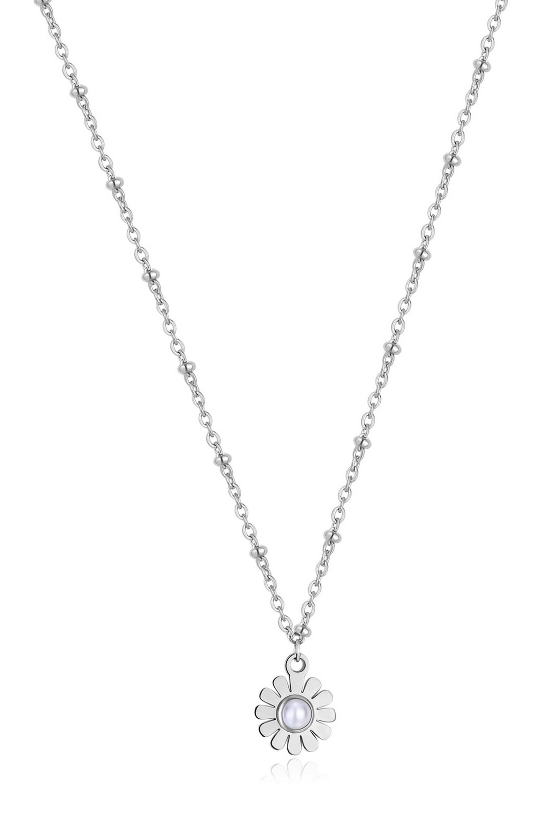 S'Agapõ Ocelový náhrdelník Kytička s perlou Message SSG25