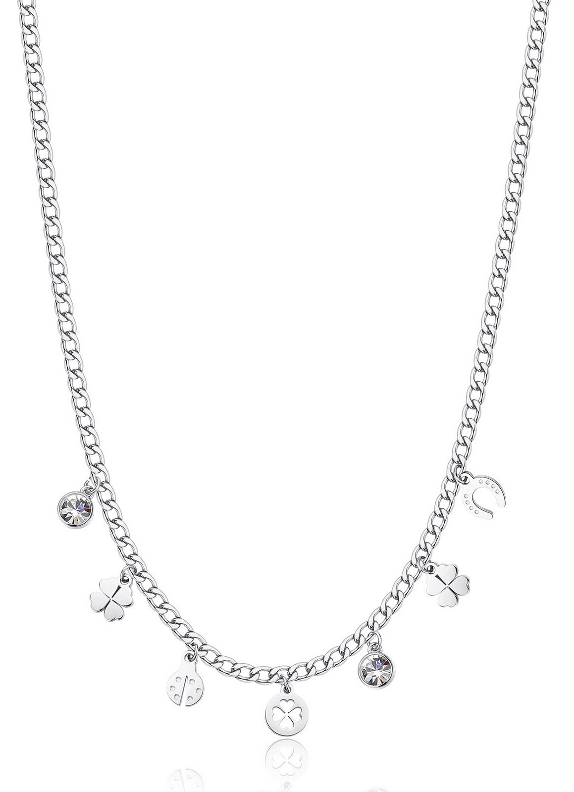 S'Agapõ Ocelový náhrdelník s přívěsky pro štěstí Message SSG03