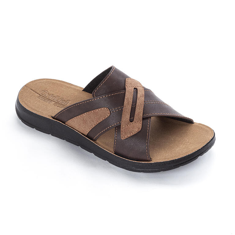 Pánské pantofle se skříženými pásky hnědé vel. 41