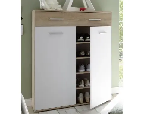 Komoda s policemi a zásuvkou/botník Manolo 90 cm, dub sonoma/bílá