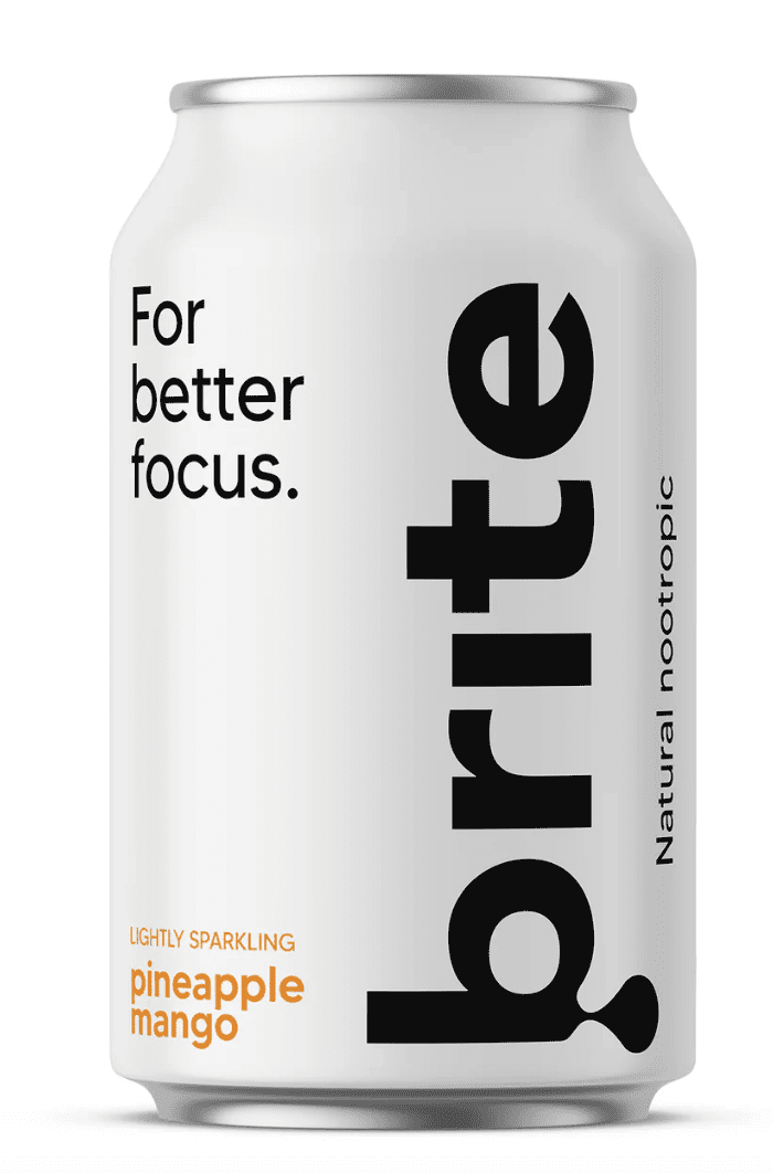 Brite Natural Energy Drink Pineapple Mango, Energetický sycený nápoj, Ananas a mango, 330 ml