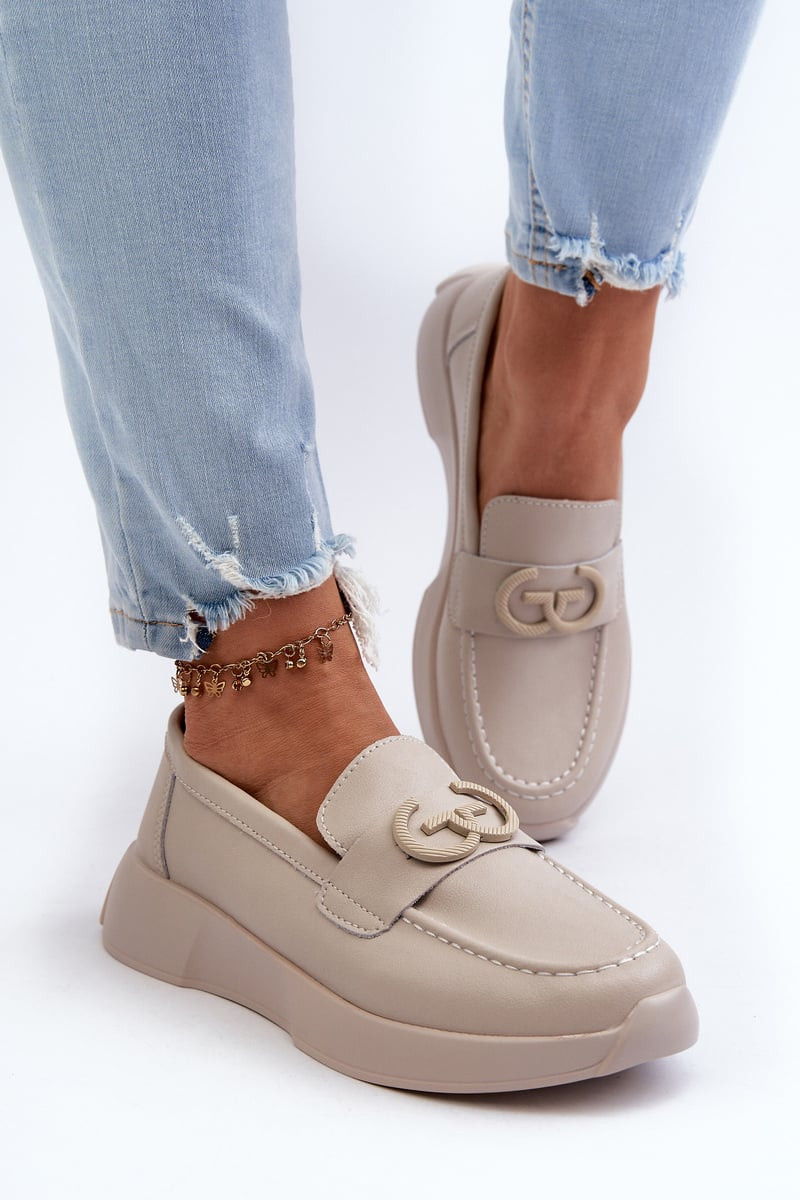S. BARSKI Dámské kožené mokasíny na platformě béžové S.Barski LR490