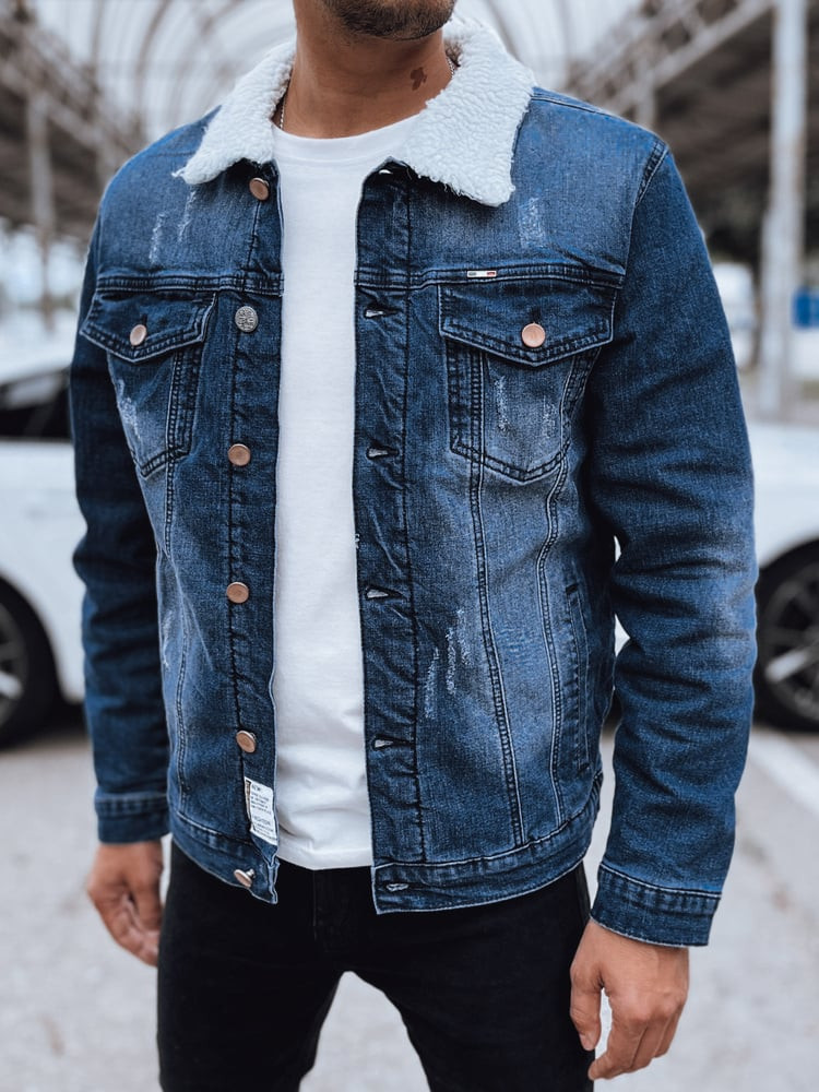 Ocieplana kurtka męska jeansowa ciemnoniebieska Dstreet