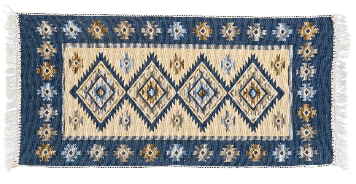 Kusový oboustranný vzorovaný koberec KILIM - ROMBY I. modrá 60x120 cm Multidecor