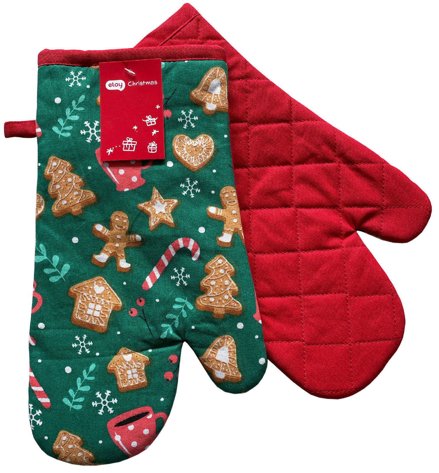 Vánoční kuchyňské rukavice chňapky CHRISTMASSY zelená 18x30 cm 100% bavlna