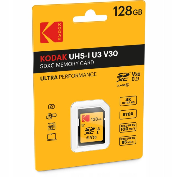 Kodak Ultra Sd XC Sdxc karta 128GB Uhs-i U3 V30 4K 670x 100mb/s