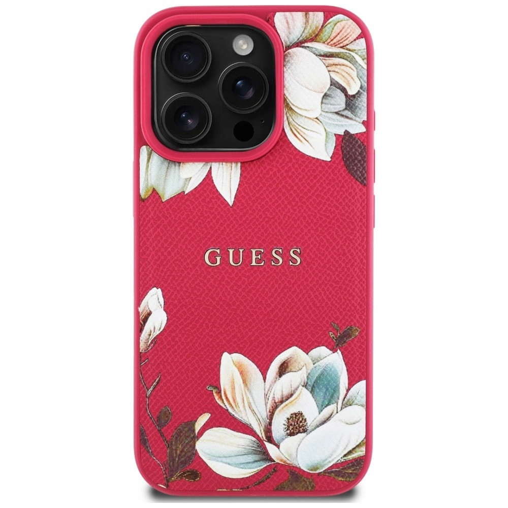 Pouzdro Guess pro iPhone 16 Pro , obal Kůže MagSafe kryt Květiny case