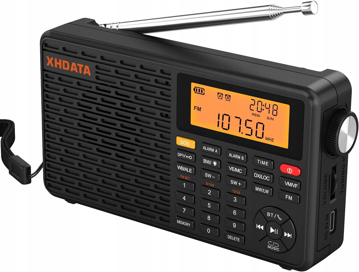 Xhdata D109WB Malé přenosné rádio, Fm Am Lw MP3 Tf Bluetooth Noaa