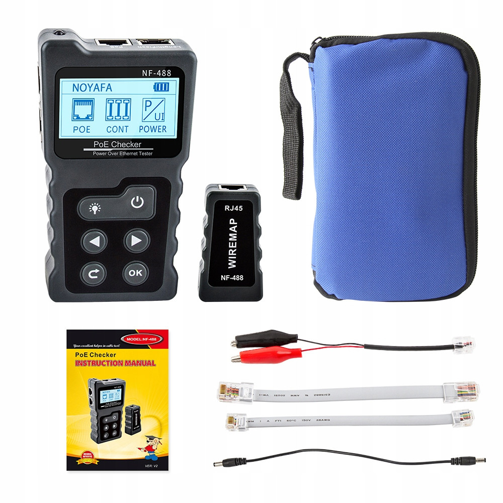 Zaawansowany Tester Kabli Sieciowych RJ-45 Noyafa NF-488 PoE Ekran LCD
