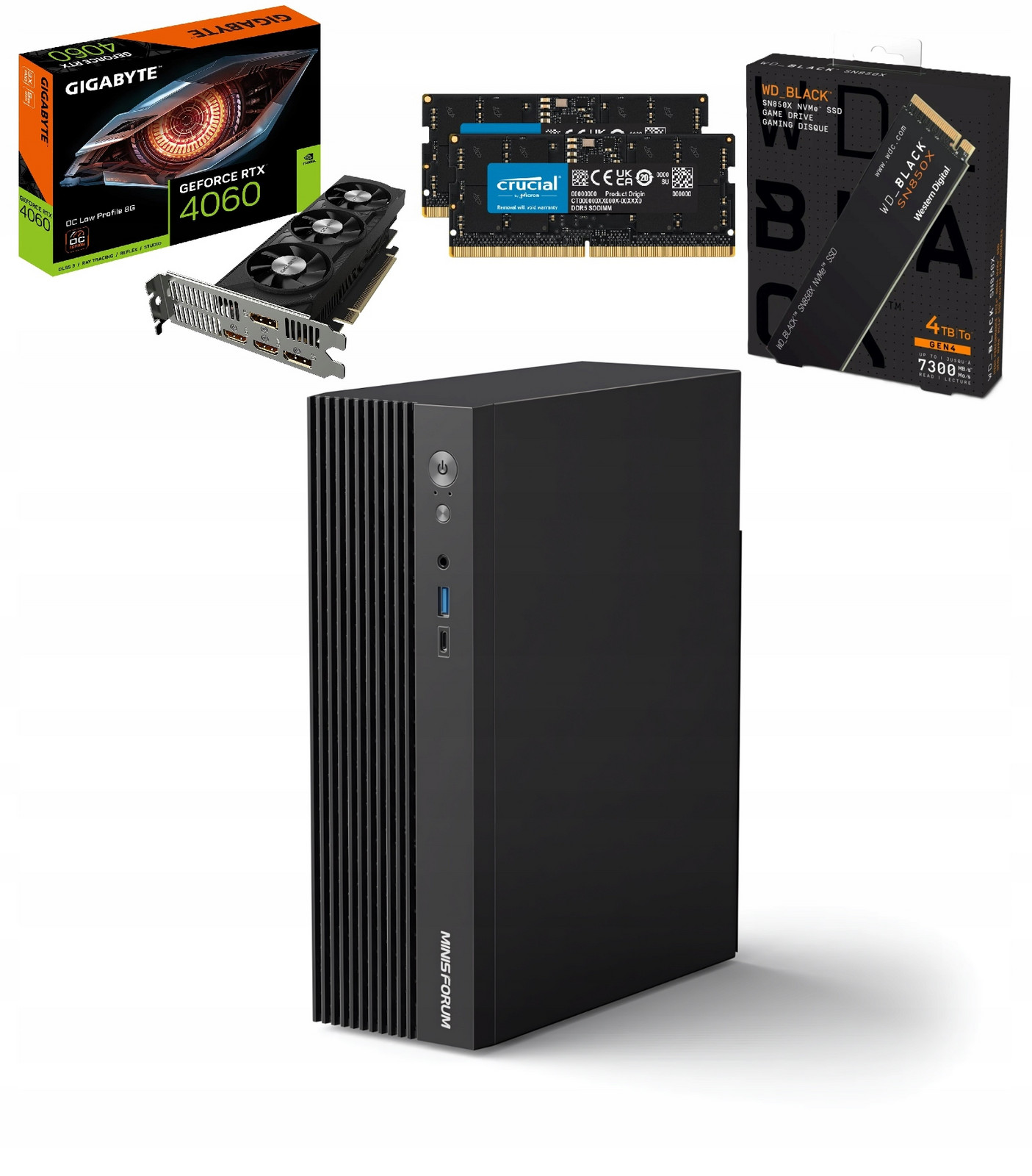 Mini počítač Pc Sff Ryzen 9 7945HX, 48GB DDR5, 4TB Ssd, RTX4060 Lp 8GB