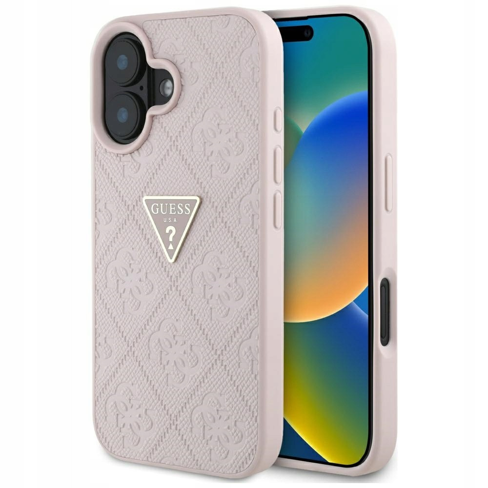 Pouzdro Guess Hot Stamp 4G Pattern Triangle Metal Logo pro iPhone 16 růžové