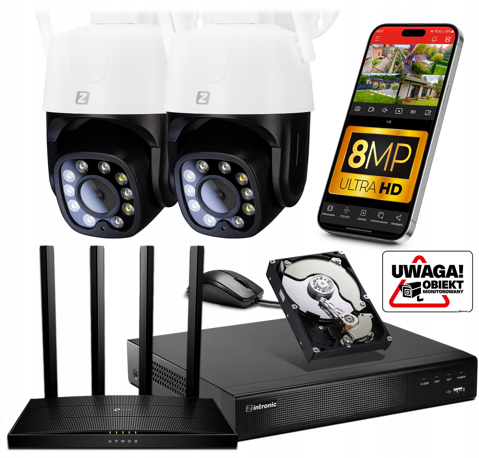 Sada pro Monitorování 2xWiFi Ip kamery P8 Light 8MPx 4K Uhd Audio