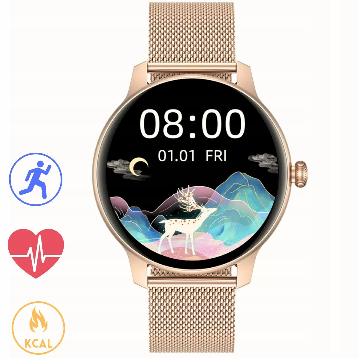 Růžově zlaté chytré hodinky dámské Tlak Puls Kyslík Cyklus G.Rossi SW020-1