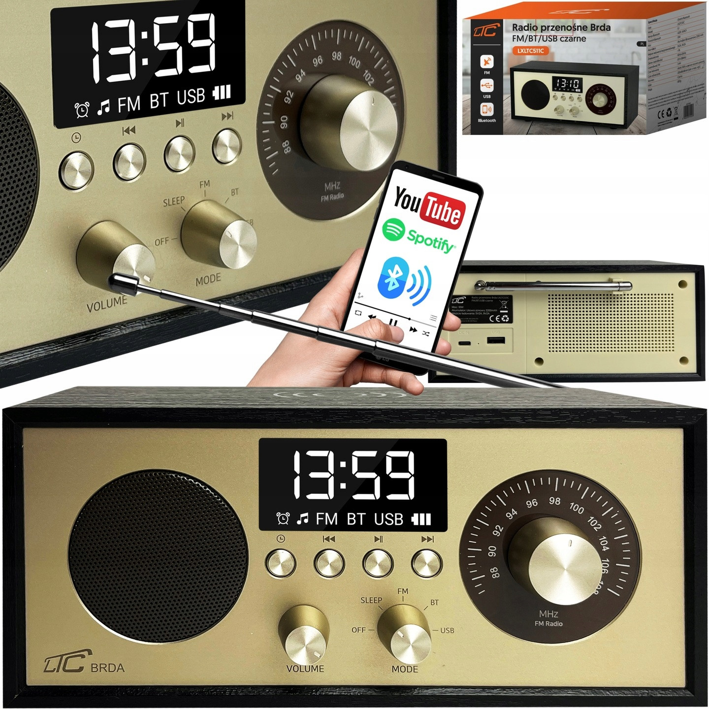 Přenosné Retro Bluetooth Kuchyňské Rádio Akumulátor Indukční Nabíječka