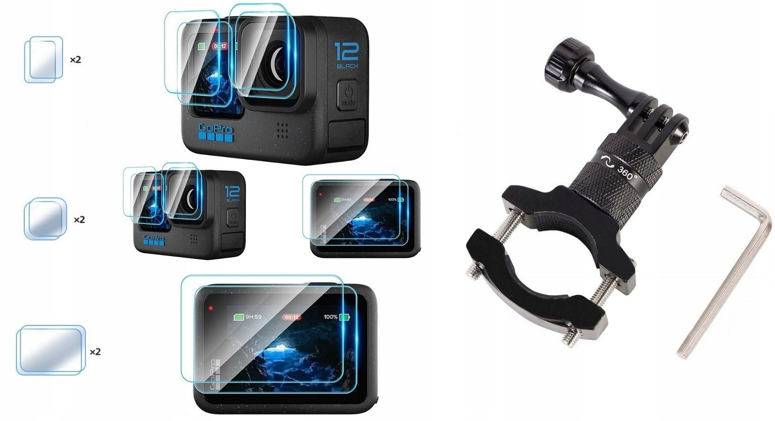 Ultra Silný 360° držák GoPro 13-4 6x sklo – kolo, moto, Quad, Off-road