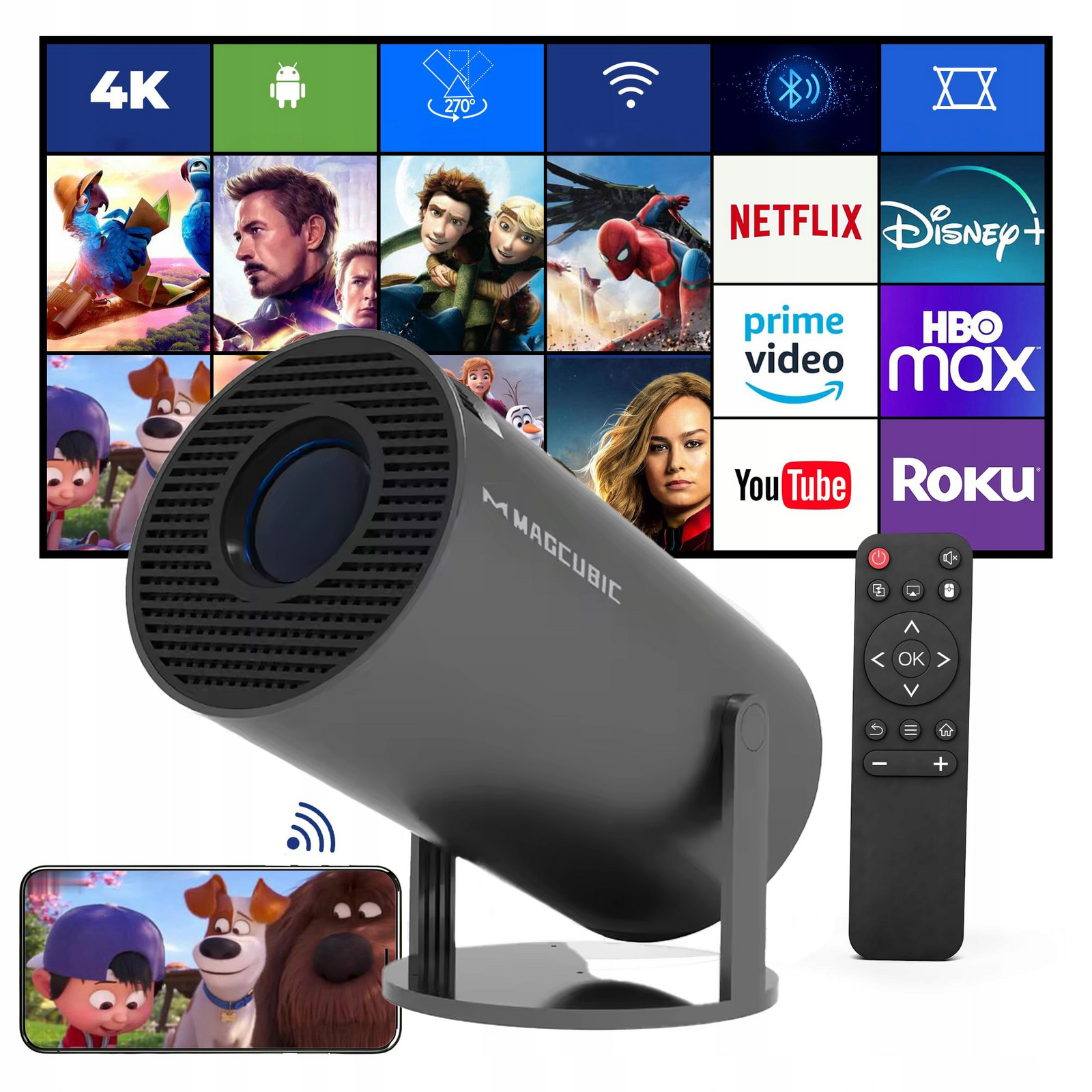 HY300 2025 Projektor Originální Android Smart Tv Full Hd Černá