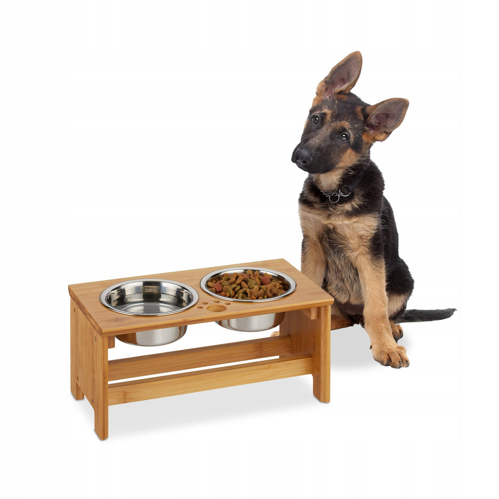 Vyvýšená miska pro psa Bambusový stojan, 2 Misky, Protiskluzová