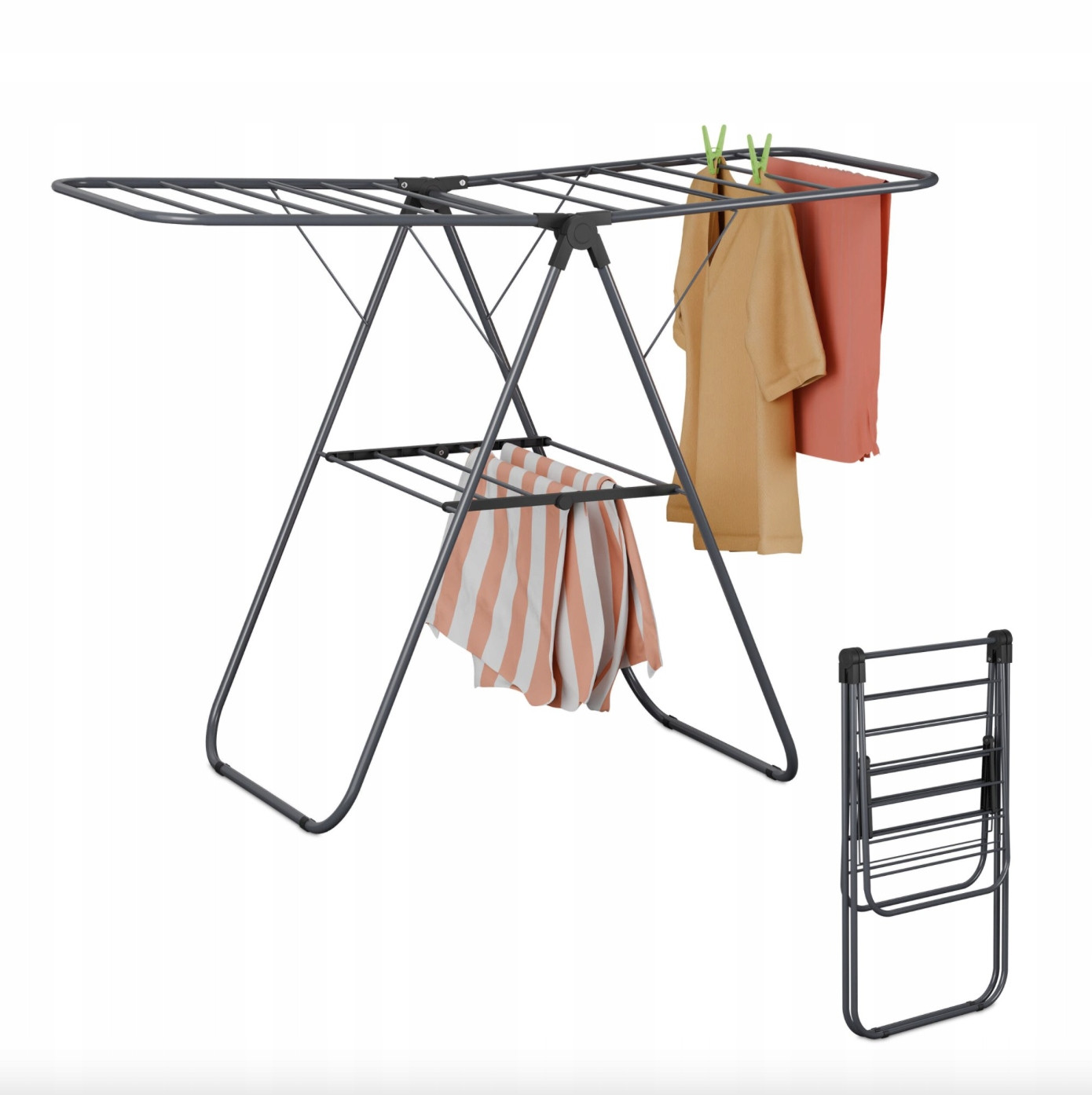 Sušák na prádlo skládací s křídly šedý kov 93 x 136 x 58 cm
