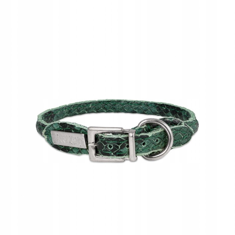 Obojek pro psa kulatý, Serpente, zelený, kožený nikl, 8mm/40cm
