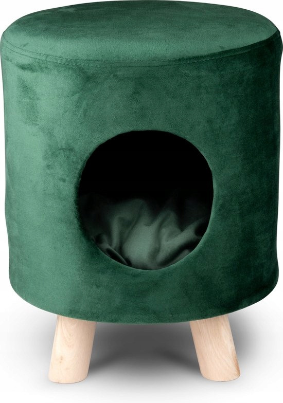maxxpro Koš pro kočky na nohách Taburet domeček pelíšek zelený samet