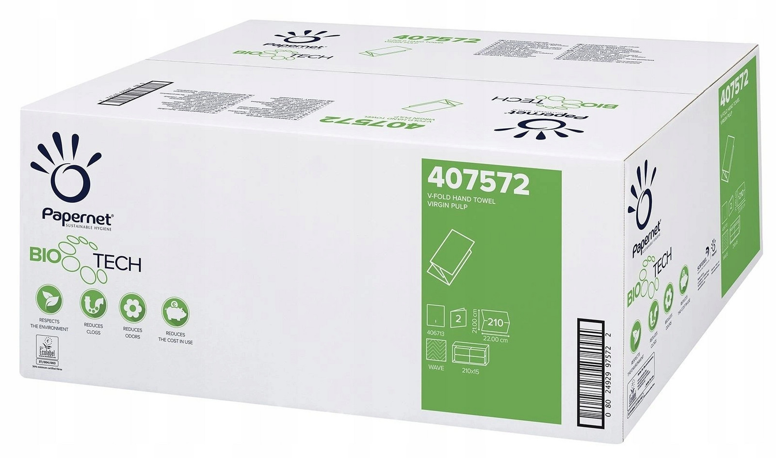 Ručník papírový skládaný V-Fold Papernet Bio-tech , 2vr., 3150ks, bílý