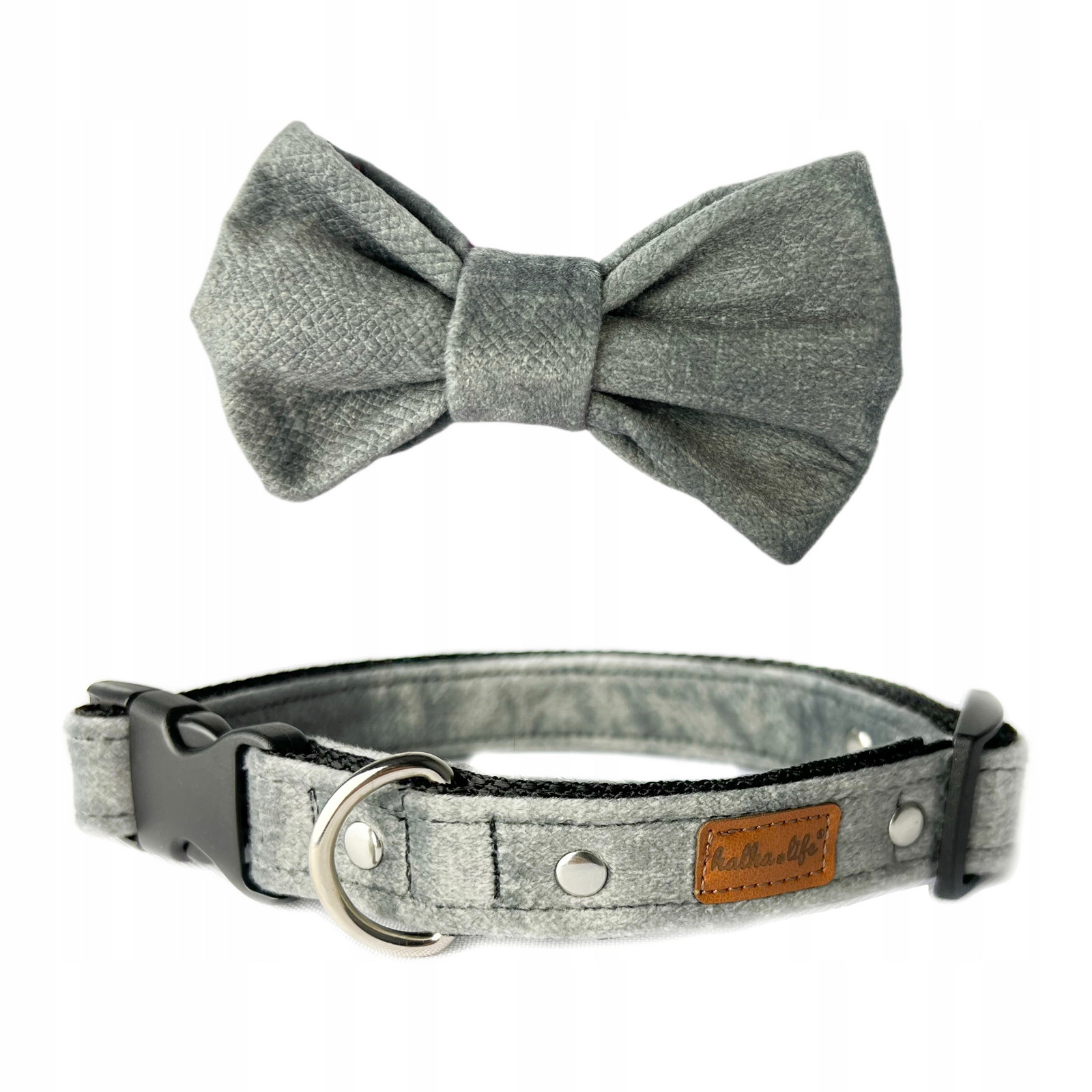 Obojek pro malého psa s mouchou, sada obojek a motýlek Šedá, S