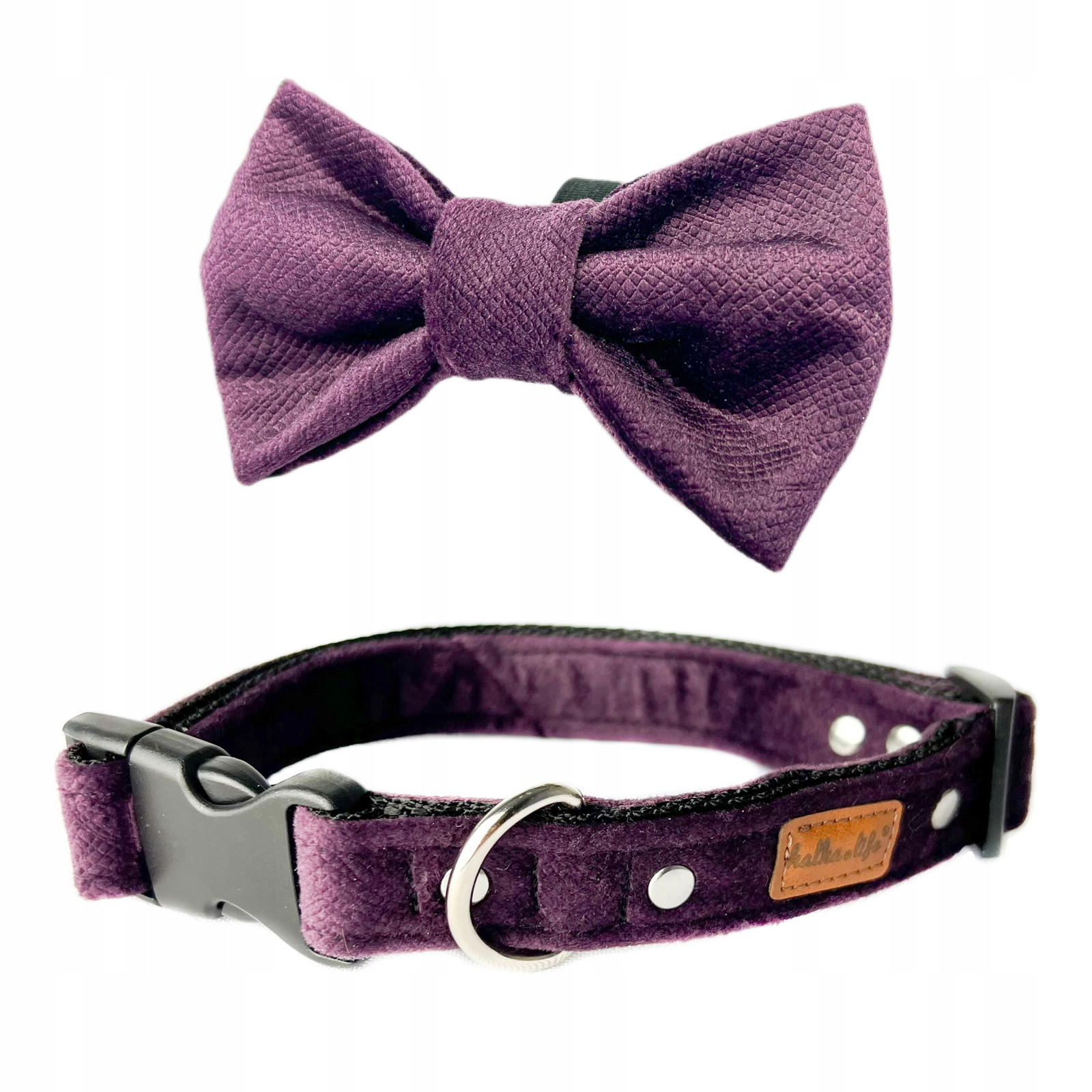 Obojek pro psa s mouchou, sada obojek s mašlí Švestka, S