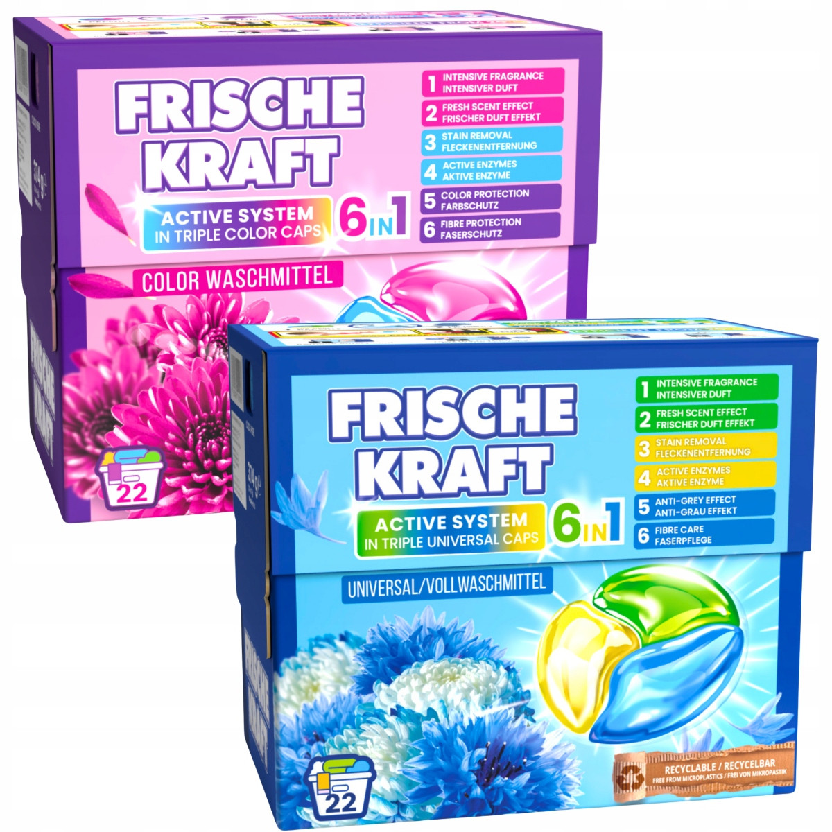 Frische Kraft 6v1 Kapsle na praní Univerzální a Barva Mix 2x 22ks