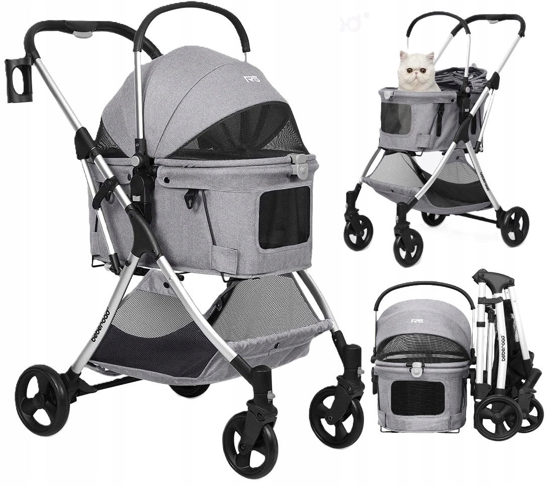 Sportovní Kočárek Pro Psa Kočku S Polštářem Přepravka Skládací 20KG Šedá