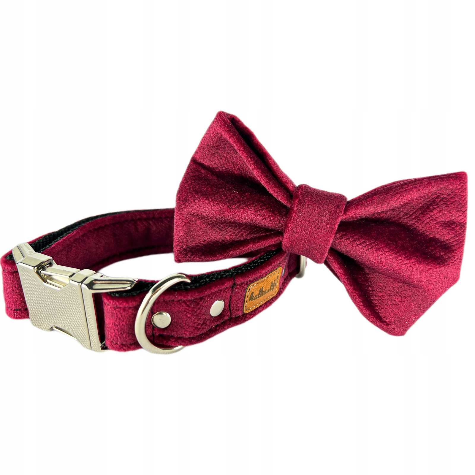 Obojek pro středního psa s mouchou, sada obojek a mašle Višeň, M