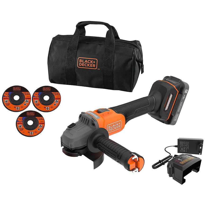 Aku bezuhlíková úhlová bruska 115mm 1x2.0Ah + AC