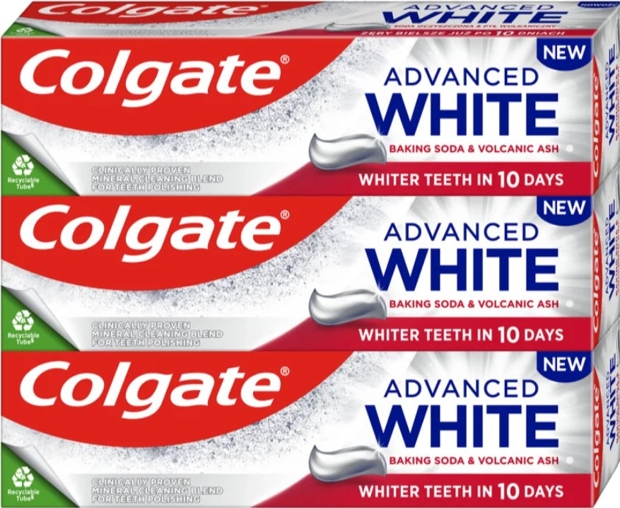 Colgate Bělicí zubní pasta Advanced White Baking Soda & Vulcanic Ash Trio 3 x 75 ml