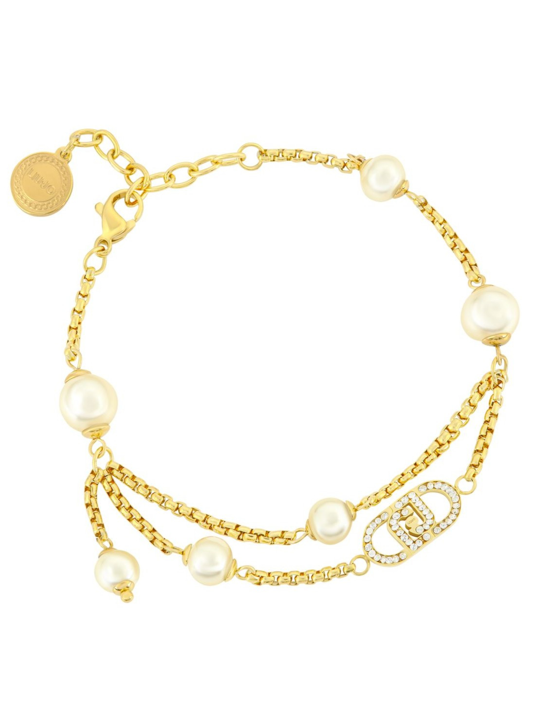 Liu Jo Designový pozlacený náramek s krystaly a umělými perlami LJ2918