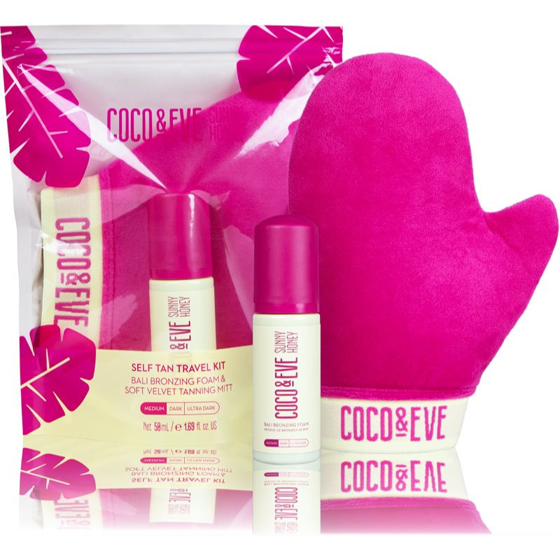 Coco & Eve Sunny Honey Ultimate Glow Travel Kit samoopalovací pěna s aplikační rukavicí Medium (new formula) 60 ml