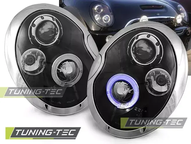 PŘEDNÍ SVĚTLOMETY ANGEL EYES ČERNÉ pasují na BMW MINI (COOPER) 01-04